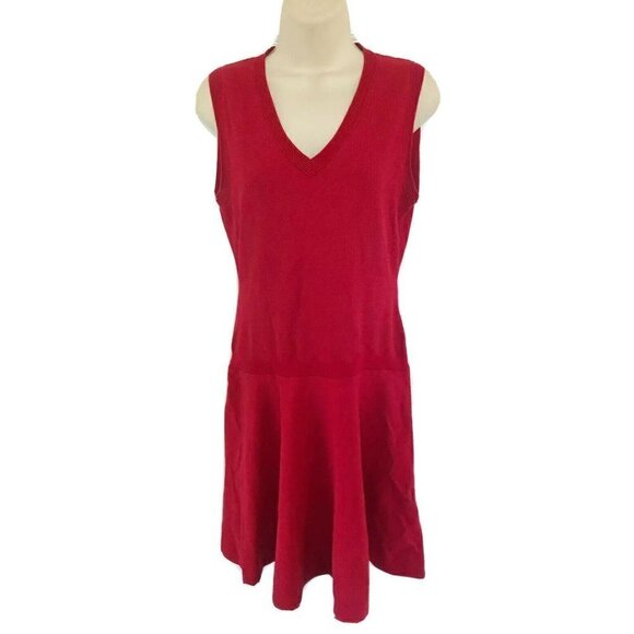 Sandro Red Knit Sleeveless V Neck Cocktail Party Christmas  Holiday Dress - Picture 1 of 7